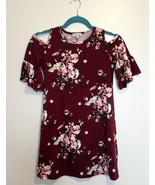 Chenault Girl Cold Shoulder Dress Girls Size 10 Burgundy Red Pink Floral - $188.16 MXN