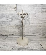Vintage Mini Crucifix CROSS Jesus Metal W/ Quartz BASE 5" - $14.03