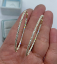 1.70Ct Round Cut Lab-Created Diamond Hoop Earrings 14K Yellow Gold Plated Silver - £110.05 GBP