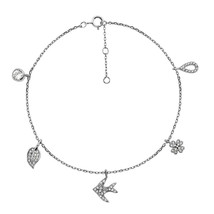Fun and Playful Charms Cubic Zirconia Sterling Silver Chain Bracelet - £13.80 GBP