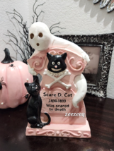 Halloween Ghost Pink Scaredy Cat Tombstone Figurine Prop Tabletop decor - £35.31 GBP
