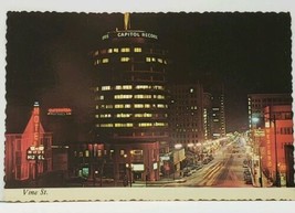 California Hollywood Vine St Round Capitol Record at Night Postcard F20 - £5.47 GBP