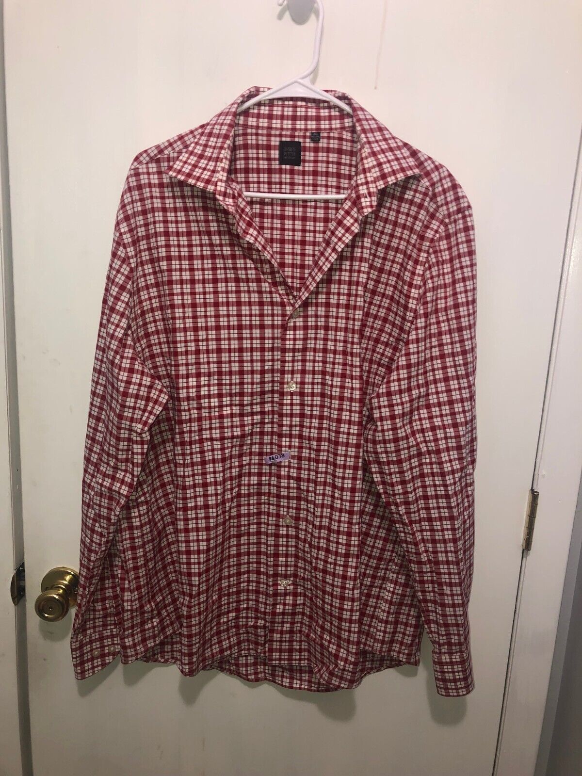 Saks Fifth Avenue Mens SZ XL Gingham Print Dress Shirt Red &amp; White Long ... - $7.91