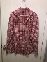 Saks Fifth Avenue Mens SZ XL Gingham Print Dress Shirt Red &amp; White Long ... - £6.23 GBP