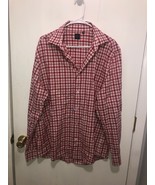 Saks Fifth Avenue Mens SZ XL Gingham Print Dress Shirt Red &amp; White Long ... - $10.74 CAD