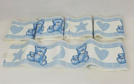 Blue Teddy Bear Star Moon Heart wallpaper border blue 5" high 15' long X 5 rolls - £5.68 GBP