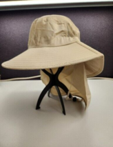 Sun Blocker Adventure hat rated Outdoor hat Wide brim with Back flap Beige - £10.03 GBP