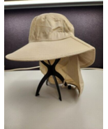 Sun Blocker Adventure hat rated Outdoor hat Wide brim with Back flap Beige - £10.09 GBP