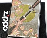 Japanese Sword Samurai Sakura Silver Electroformed Plate Jaoan Zippo Lig... - $49.90