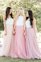 Pink Long Tulle Skirt Outfit Custom Plus Size Bridesmaid Tulle Skirt image 1
