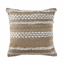20&quot; X 20&quot; Beige And White Polyester Geometric Zippered Pillow - £47.01 GBP