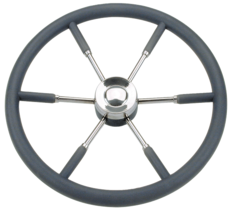 Marine Boat 6-Spoke Wheel &quot;Type 9&quot; stainless steel with black P.U. rim 700mm - £262.63 GBP