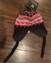 $40 NWT Spyder Women Knitted Beanie Hat Ski Cap Snow Braids Black Red Wh... - $14.99
