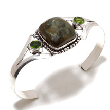 Blue Fire Labradorite Peridot Gemstone Handmade Jewelry Bangle Adjustable SA 205 - $4.99