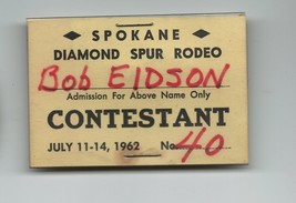Vtg 1962 Diamond Spur Rodeo Spokane WA Contestant Pin 40 Pinback Bob Eidson - £11.76 GBP