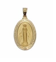14K Gold Oval Miraculous Medal In A Polished Border Finish Necklace - £366.84 GBP