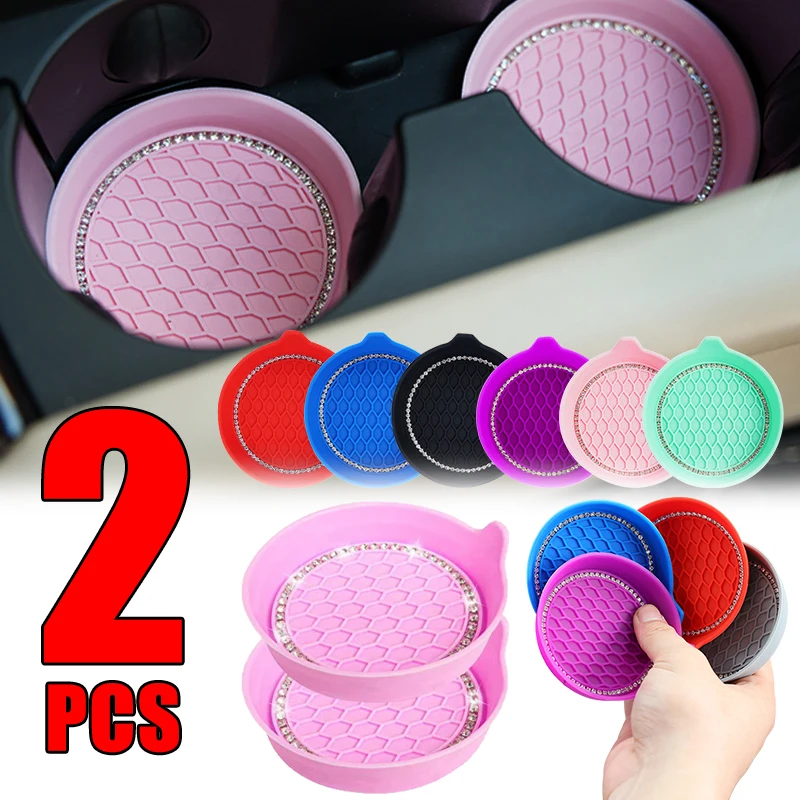 Car coaster protective pad universal pvc non slip mat auto rhinestone water cup pad car thumb200