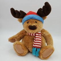 Russ Plush Reindeer Moose with Blue and red hat and scarf 16&quot;  - £14.19 GBP