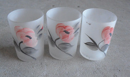 Lot of 3 Anchor Hocking Hand Painted Flowers Votive Candle Holders 3&quot; Tall - £17.09 GBP