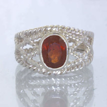 Red Orange Spessartite Garnet Oval Filigree Silver Wire Ring size 7.5 Design 86 - $90.25