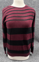 Forever 21 Sweater Womens Small Maroon Black Striped Knit Top Pullover S... - $23.85