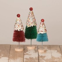 Set3 7-9&quot; Bethany Lowe Frosted Sprinkle Cupcake Bottlebrush Tree Christmas Decor - £53.07 GBP