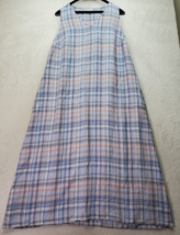 J. Jill Love Linen Maxi Dress Women XL Blue Pink Plaid Sleeveless V Neck Pockets - £20.49 GBP