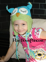 Babies owl hat green/blue,boy or girl,Cute Owl Handmade Knit Crochet hat 12 mo-3 - £6.08 GBP