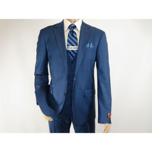 Men Suit BERLUSCONI Turkey 100% Italian Wool Super 180's 3pc Vested #Ber40 Blue image 3