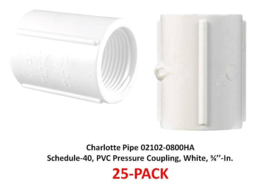 Pressure Pipe Coupling ¾’’ Schd-40, PVC White 25-PK, Charlotte Pipe 0210... - $19.79