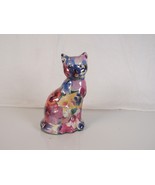 Vintage Decoupage Ceramic Patchwork Floral Sitting Cat Figurine 6&quot; Tall - $12.36
