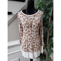 Wonderly Sweater Women&#39;s Large Beige Leo Animal Print Dolman Sleeve Boat Neck - £21.07 GBP