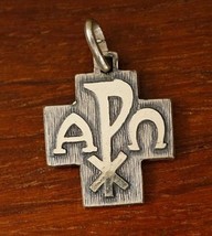 Sterling Silver Jewelry Alpha Omega Catholic Peace Cross Necklace Pendan... - $34.64