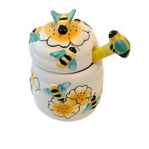 Vintage Beehive Honey Pot w/ ceramic Dipper 3 pc set 4.5&quot; x 3.25&quot; - £25.74 GBP