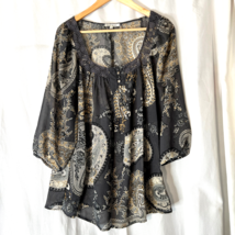 Black Rainn Womens Stithc Fix paisley Casual Career Shirt Top Blouse Sz XL - $15.55