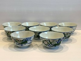 Vintage Set of 9 Asian Foo Dog Design Fine Porcelain Rice Bowls - £232.54 GBP