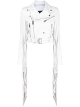 White Fringe Leather Jacket Women Biker Lambskin Custom Made - £142.49 GBP