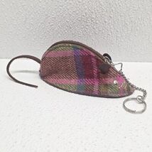 Tweed Leather Mouse Shaped Coin Change Purse Keychain - $15.74
