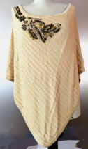Cache Womens Poncho Sweater top Beige gold Beaded Size M - £12.59 GBP