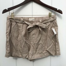 Maison Jules Shorts Khaki Oxford Tan Aruba Tie Waist Stretch Flat Front ... - $15.83