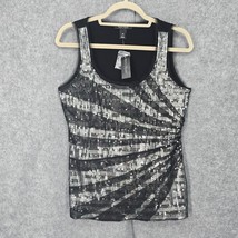 WHBM Tank Top Women Medium Black and Silver Sequined Bedazzled Sleeveless Party - $22.02