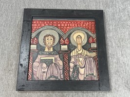 Romanesque Painting Original Fresco St. Bartholomew &amp; Mary Holy Grail Ar... - $494.99
