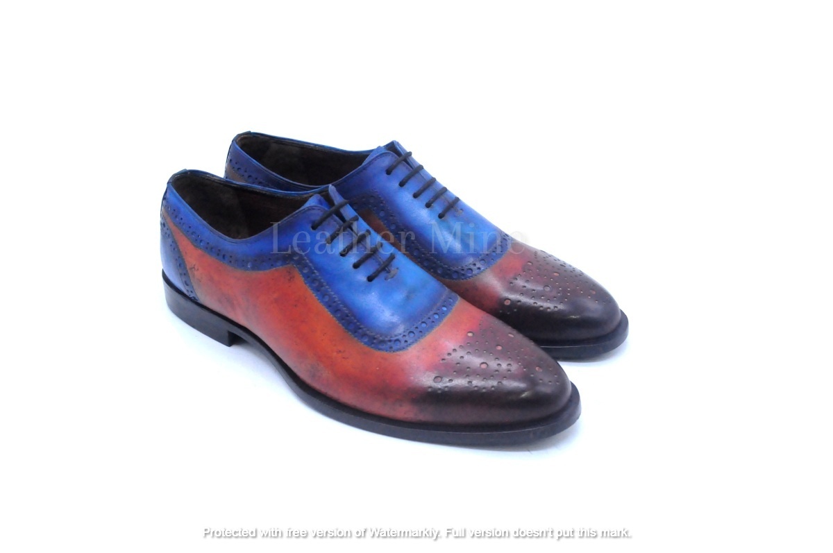 Leather Blue Patina Oxfords shoes Men's, Handmade Formal Custom Made Shoes