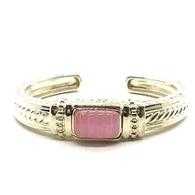 Vtg Signed Judith Ripka Sterling Carved Rose Quartz Stone Cuff Bracelet sz 6 1/2 - £217.12 GBP