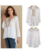 SOFT SURROUNDINGS Silk Embroidered Fringe Kimono Size XS White - $44.54