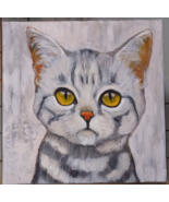 Original Acrylic Canvas Painting 14 X 14 Cat Art - $90.00