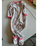 Carters Girls Fleece Jumpsuit with Snowmen &amp; Candy Cane Print Pink Trim 18M - $278.18 MXN
