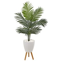 Nearly Natural 9837 4.5 in. Kentia Artificial Palm Tree in White Planter... - £131.61 GBP