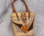 Woven Hand Embroidered Floral Basket Bag Small 6&quot; x 6 1/2&quot; x 2&quot; - $22.53