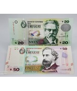 Uruguay Banknotes 20 Pesos 2011 P-86b &amp; 50 Pesos 2015 P-94 ~ UNC - $7.91
